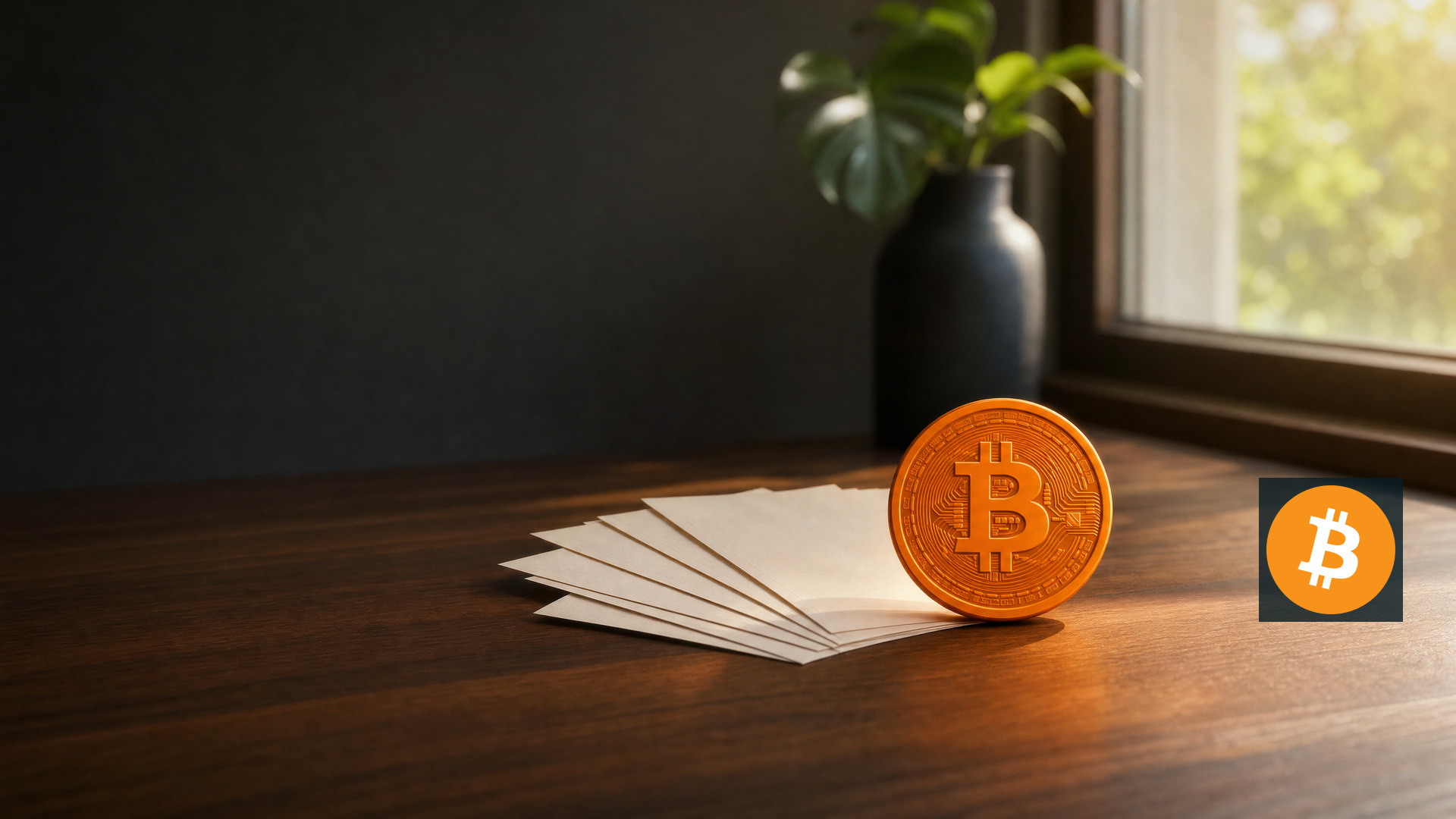 Konceptuální ilustrační obálka k růstu firemních bitcoinů a počtu akcií; nejde o fotografii obchodu.